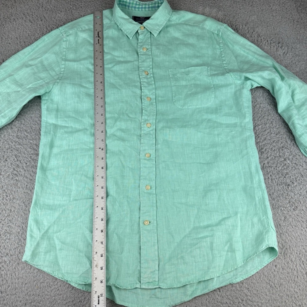 Vineyard Vines Shirt Mens Size Large Green Linen  Twill Button Up Preppy - Picture 7 of 9